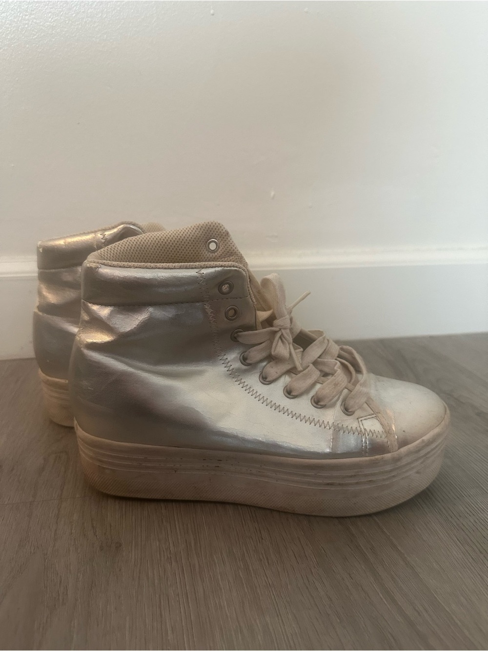 Jeffrey Campbell Metallic Silver High-Top Platform Sneakers